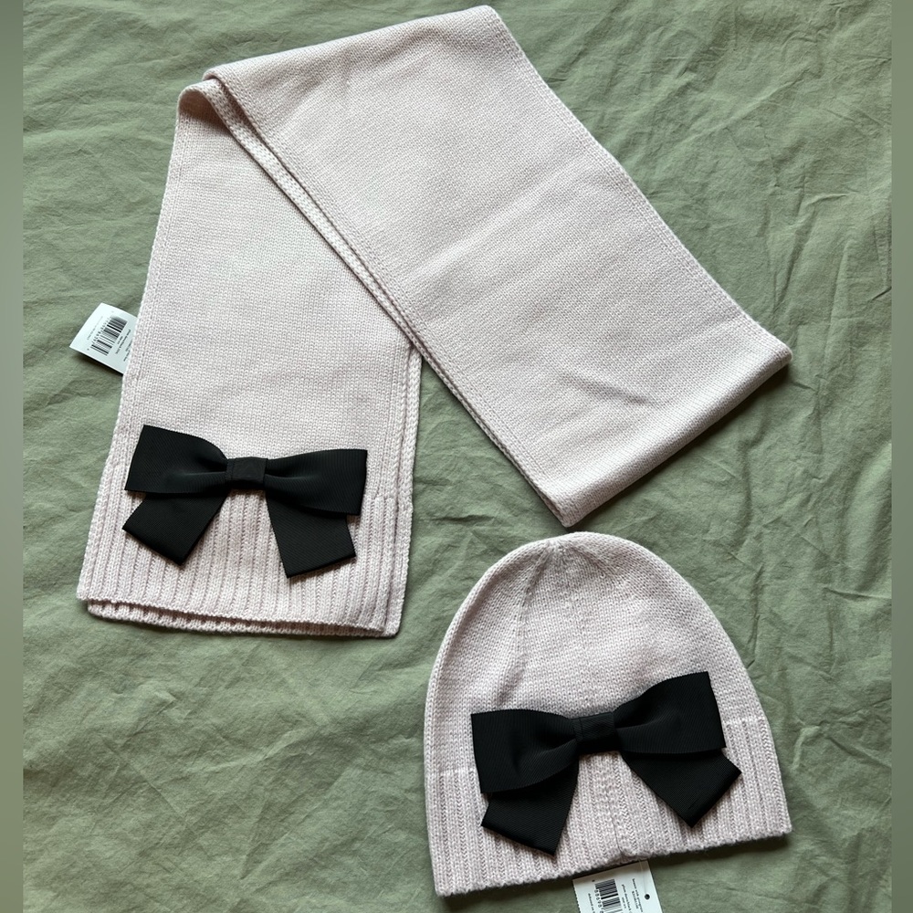 Kate Spade Beanie and Scarf with grosgrain bow